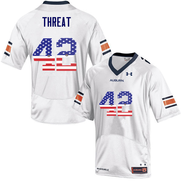 Men #42 Tre Threat Auburn Tigers USA Flag Fashion College Football Jerseys-White